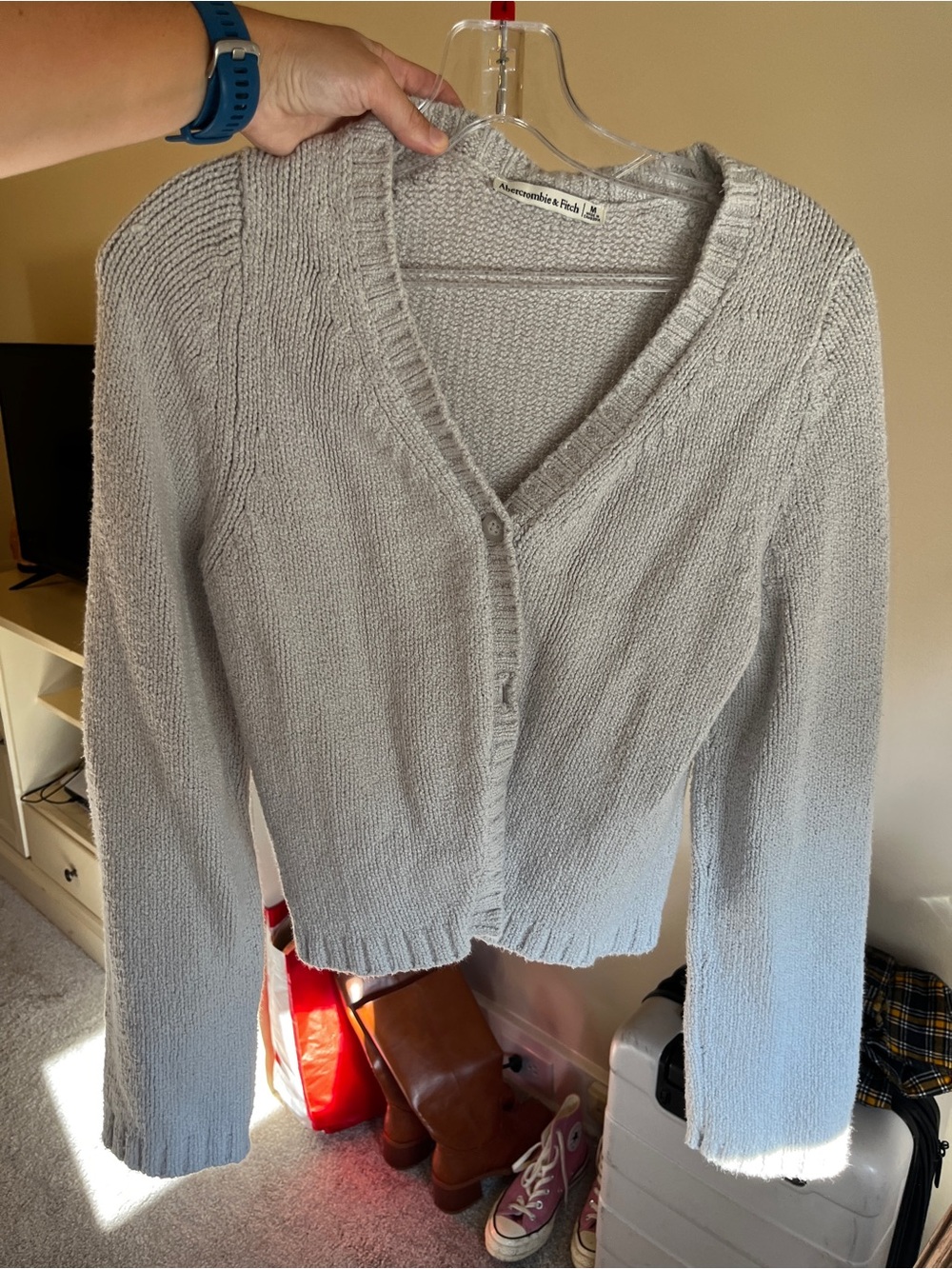 Abercrombie & Fitch Light Gray V-Neck Button Cardigan